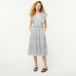 J. Crew Ruffle Sleeve Stripe Cotton Voile Dress Medium
